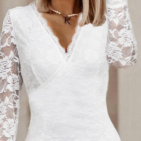 Elegant Ladies Wrap Bodycon Dress with Soft Lace Long Sleeves for Parties and Daily Wear
